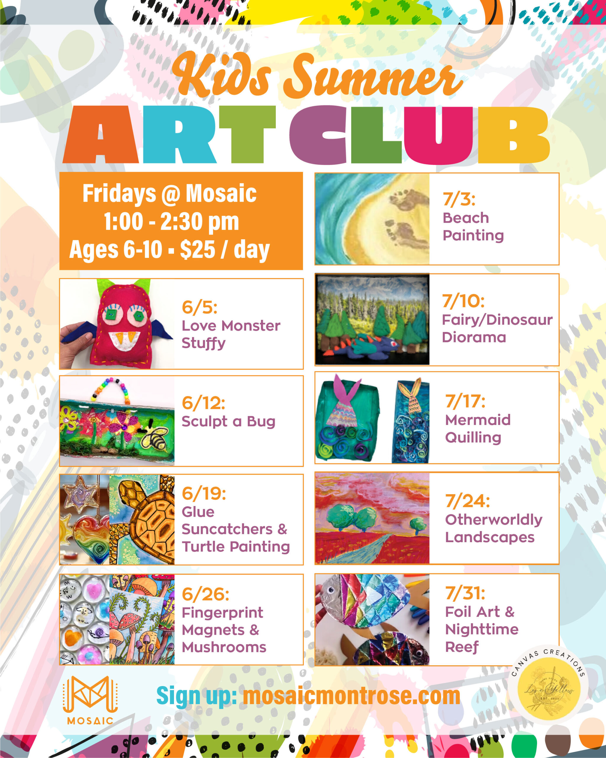 2026 Kids summer art club mosaic montrose